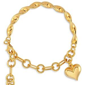 Maison Irem Hanah Heart Charm Link & Twist Flex Bracelet in 18K Gold Plated SS